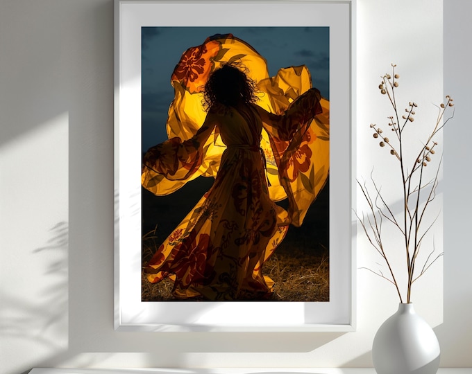 Cinematic Golden Yellow Floral Silhouette Art Print (24x36 Printable)