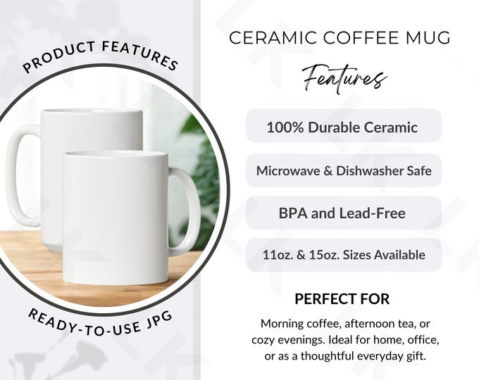 Etsy Listing Photo | Ceramic Coffee Mug Features Image (Instant JPG Download)