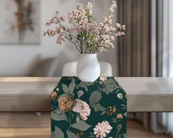 100% Cotton Twill Designer Cotton Table Runner in Evergreen at Dusk by Lisa Kanova from The Heritage Toile Collection