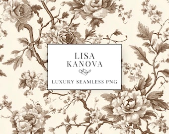 Sepia Floral Seamless Pattern, Vintage Botanical Print (PNG Digital Download)