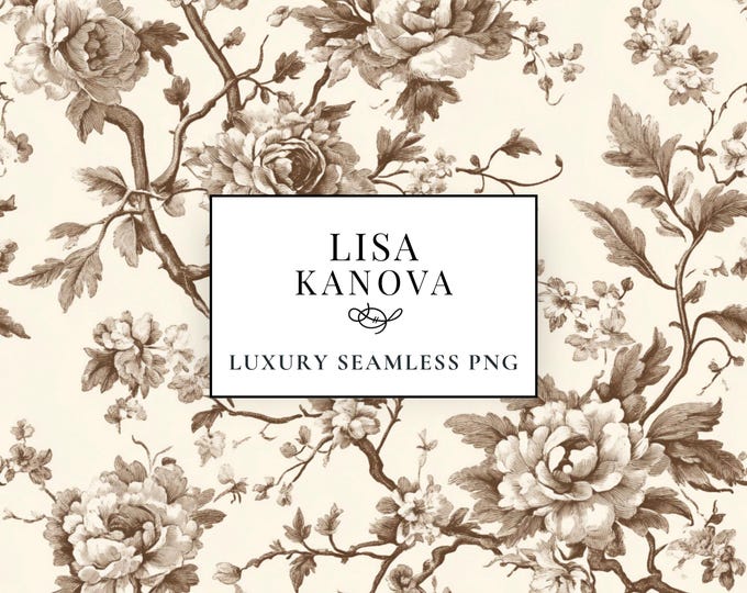 Sepia Floral Seamless Pattern, Vintage Botanical Print (PNG Digital Download)