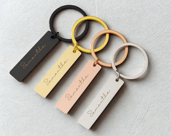 Personalized Rectangular Metal Keychain by Lisa Kanova