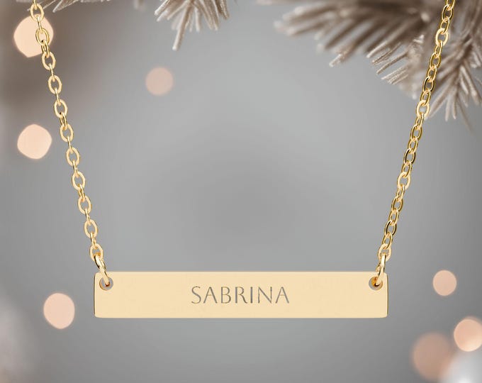 Engraved Nameplate Necklace - Personalized Stainless Steel Bar Pendant