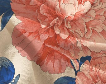 Summer Sunrise at the Chateau | Pima Cotton Bold Botanical Pattern by Lisa Kanova | Cobalt Blue and Blush