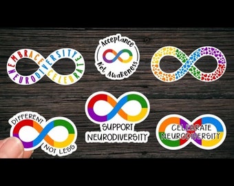 Lot d'autocollants sur la neurodiversité, neurodiversité, acceptation, soutien