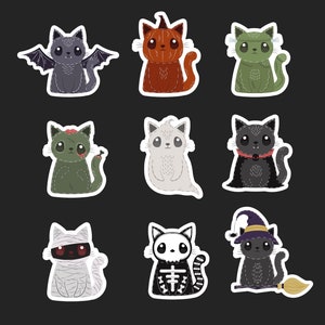 Halloween cats stickers bundle, cute kitties, Halloween stickers, journaling stickers, cute stickers