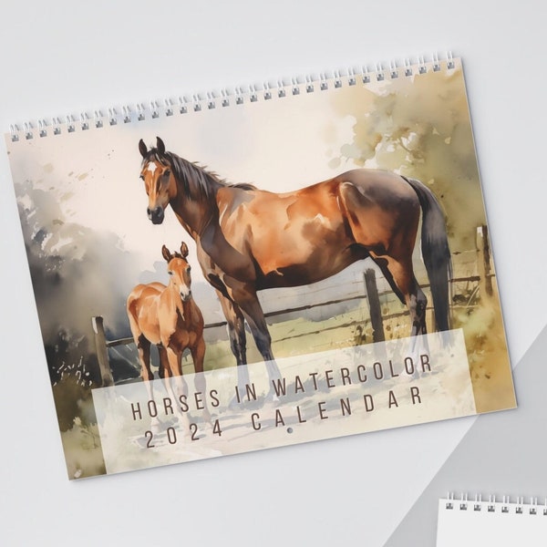 Horse Wall Calendar 2024 - ideal gift for horse-lovers, 12 watercolors of horses as a monthly hanging wall calendar