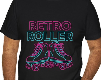 Retro Roller Neon Skate T-Shirt - Vintage Style Quad Skate Tee Gift for Roller Skating Fans - Available in Black and Navy - Printed In USA