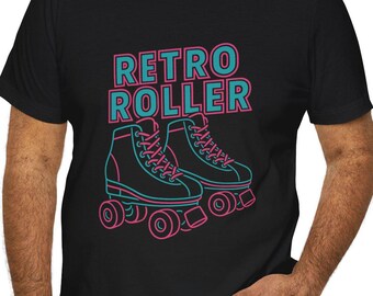 Retro Roller Neon Skate T-Shirt - Vintage Style Quad Skate Tee Gift for Roller Skating Fans - Available in Black and Navy - Printed In USA