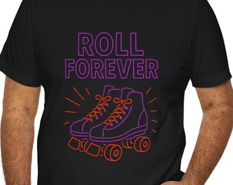 Roll Forever Quad Roller Skates T-Shirt, Retro Roller Skating Tee, Gift for Roller Skaters - Available in Black and Navy - Printed In USA