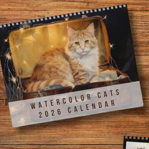 2026 Cat Wall Calendar - Hanging Wall Calendar featuring 12 watercolors of cats - Gift for cat owners