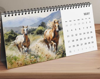 2026 aquarel paarden bureaukalender - bureaukalender met 12 aquarel paardenkunstwerken - cadeau voor paardeneigenaren en paardenliefhebbers