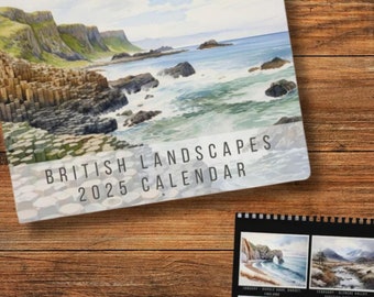 British Landscapes Watercolor Wall Calendar - 2025 Calendar featuring 12 watercolor landscapes from across Britain - Gift for nature lover