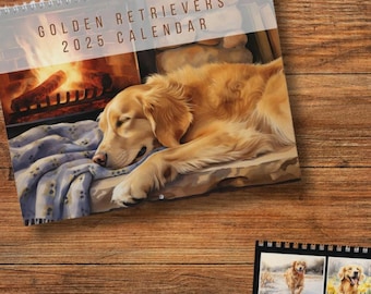 Golden Retrievers Wall Calendar (2025) - 2025 Dog Calendar, 12 watercolor artworks of Golden Retrievers, gift for Golden Retriever owners