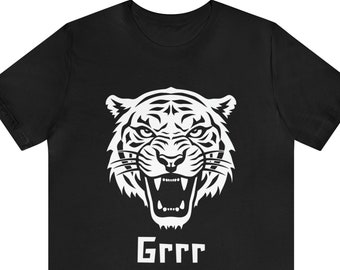 Tiger Grrr Black Tshirt Line Art Tiger Head T-shirt Simple