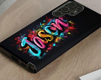 Custom Graffiti Text Samsung Galaxy Phone Case - Double Layer Tough Phone Case for Samsung Phones, Personalized Samsung Galaxy Phone Case