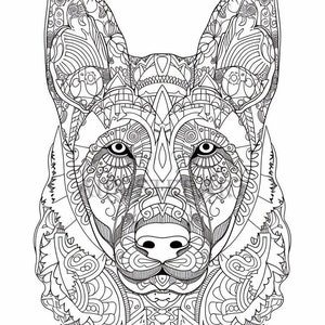German Shepherd Dog Mandala Coloring Sheet for Adults - Printable Dog Coloring Page - Advanced Coloring - High Res 1792x2688 pixels