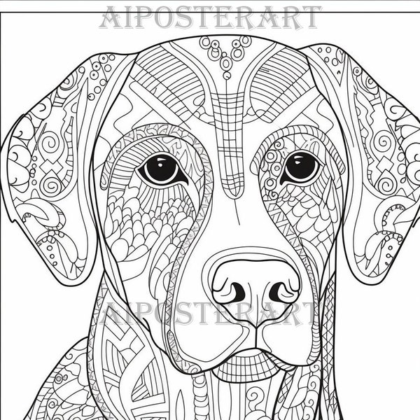 Labrador Dog Coloring Page for Adults - Printable Coloring Sheet of Labrador - Mandala Coloring Dog - Advanced Coloring - High Res 1792x2688