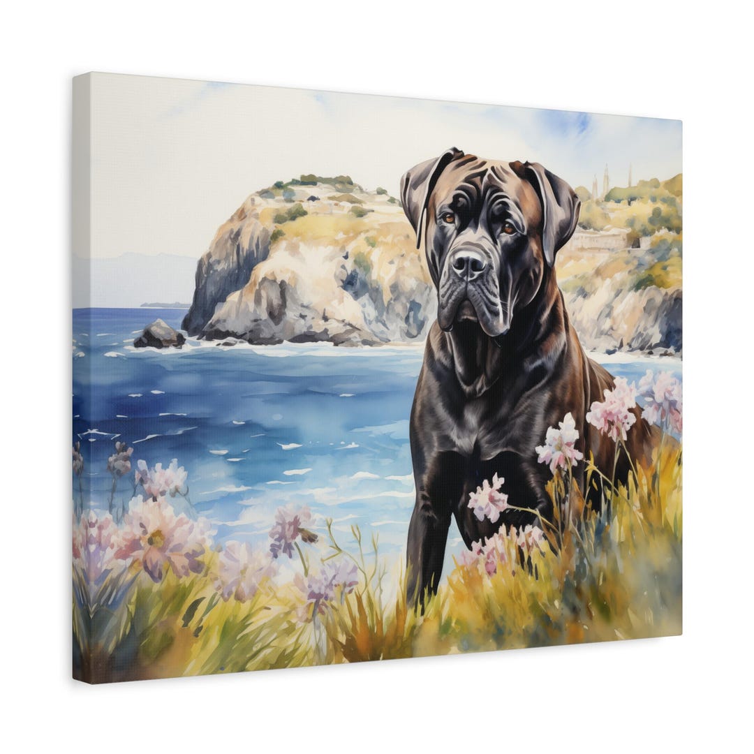 Cane Corso Coastal Canvas Print - Dog Wall Decor Black Dog With ...