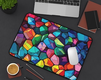Rainbow Gems Desk Mat - crystal, jewels, gems, Aesthetic, Large Mousepad, Extended Desk Mat, Large Mouse Mat