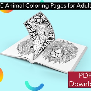 Animal Coloring Book for Adults - Printable Coloring Book - 20 Digital Coloring Pages (Printable, PDF Download)