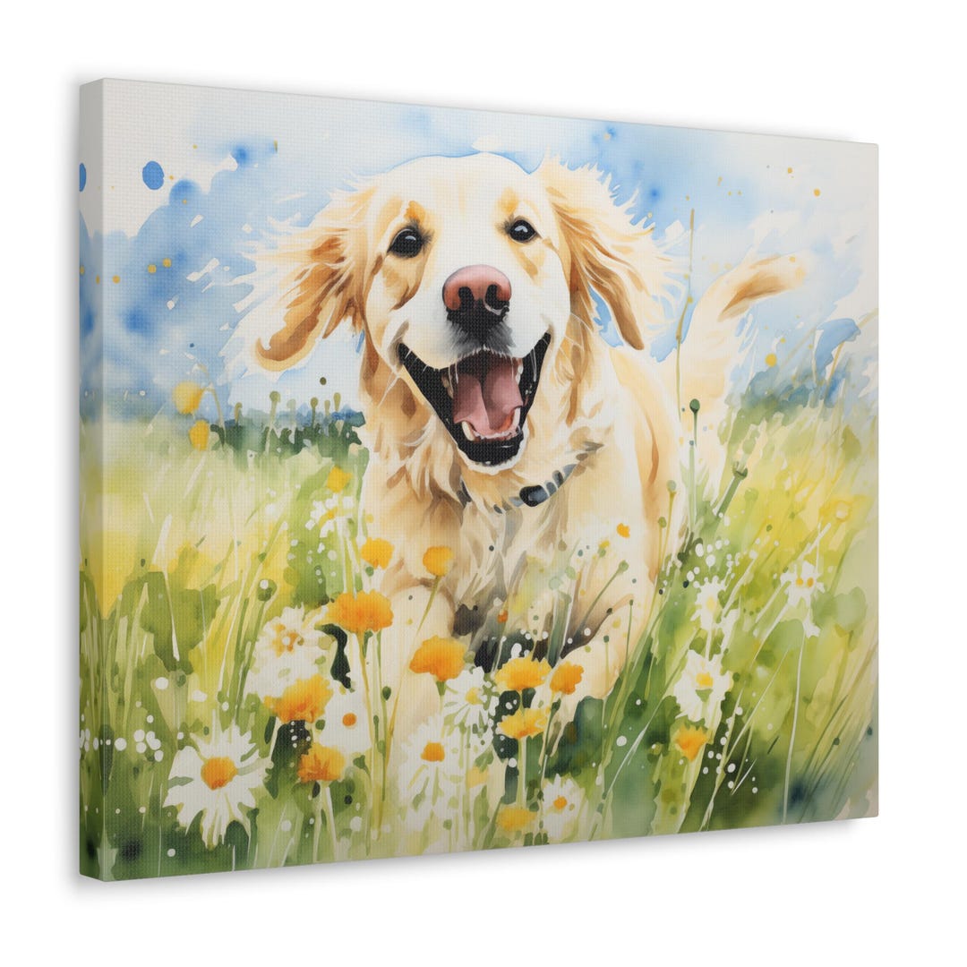 Golden Retriever Watercolor Canvas Print – Wildflower Meadow Art - Etsy