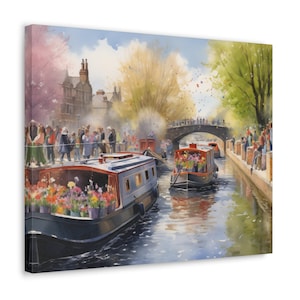 15-04 Impression aquarelle sur toile - cadeau pour le propriétaire de grand bateau, représente le Canal Boat Festival, Stratford-upon-Avon, Angleterre