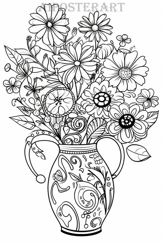 How to draw flowers - spring - in a vase - step by step