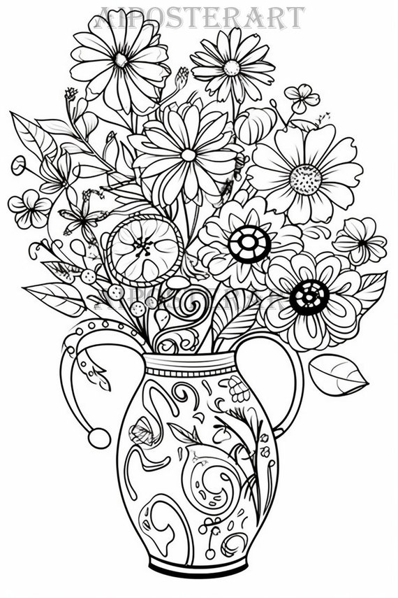 flower vase pictures to color