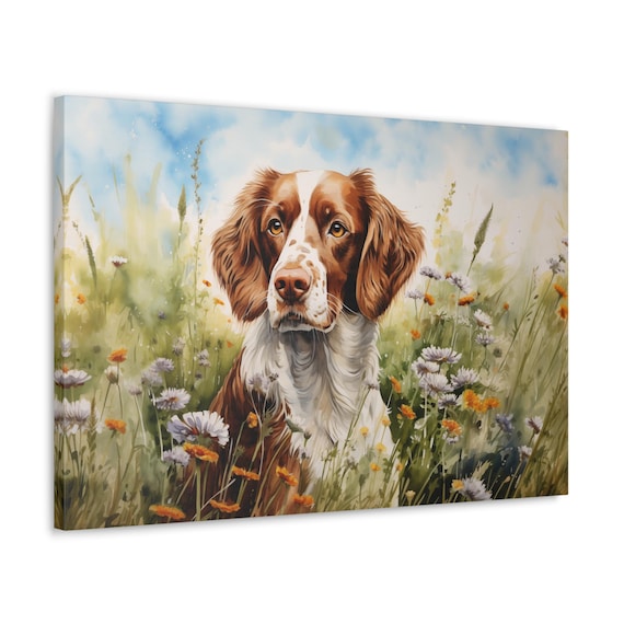 Brittany Spaniel Watercolor Canvas Print Wall Art Gift for