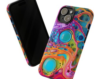 Acrylic Pour Phone Case - Vibrant Neon, Shockproof Double Layer