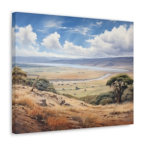 Ngorongoro Crater in Tanzania - Watercolor Printed on Canvas - Frameless Wall Art gift for nature lover - Expansive Vistas landscape wallart