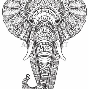 Página para colorear de elefante estilo mandala para adultos - Hoja para colorear imprimible - Coloración avanzada - Elefante estampado - Alta resolución, 5376x8064