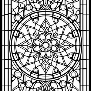 Stained Glass Window - Geometric - Printable Adult Coloring Page (Coloring book pages for adults, Coloring pictures for kids)