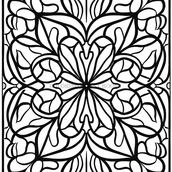 Symmetrical Pattern Coloring Page - Coloring Quest - Page 7 of Book 1 - Printable Adult Coloring Book Page - Mandala Style Patterns