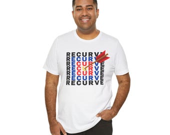 Recurve T-Shirt | Men's White Archery Tee with text design - Printed In USA