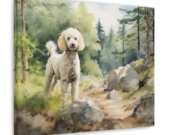 Pudeltryckt canvas - Akvarellkonstverk av en pudel i Cairngorms i Skottland
