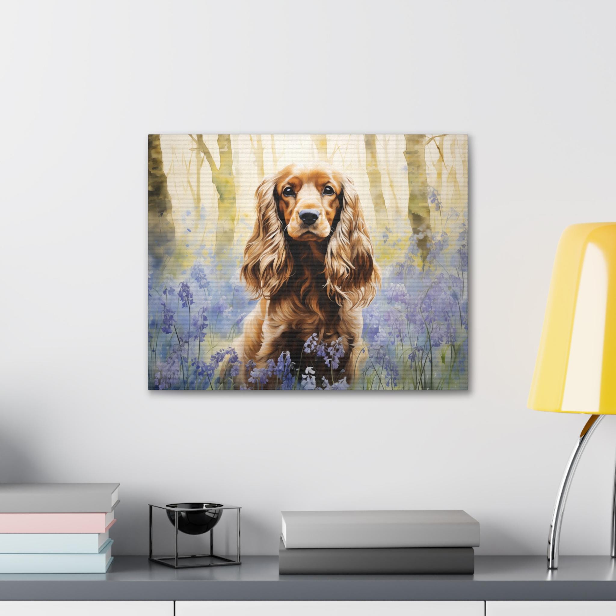 Cocker Spaniel in Bluebell Woods Watercolor Canvas Print - Wall Art ...