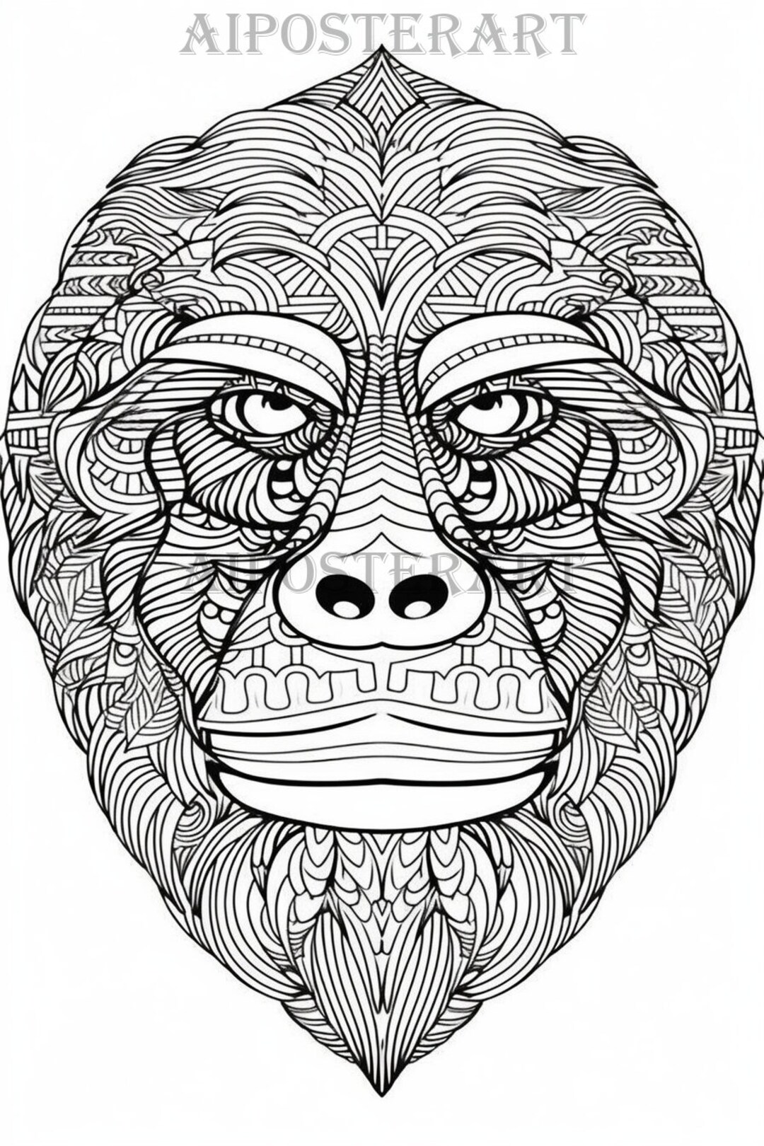 Gorilla Face Coloring Page for Adults Printable Gorilla Coloring Sheet