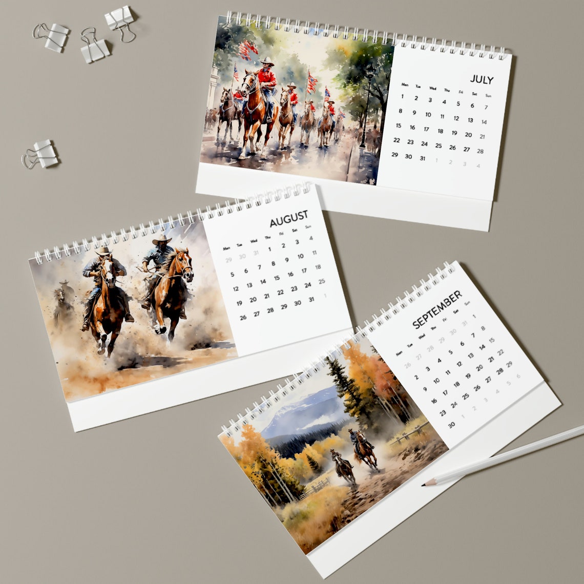 Horse Desk Calendar 2024 Grid Ideal Gift for Horselovers, 12