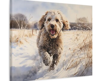 Labradoodle in Snow Canvas Print - Winter Pet Portrait Wall Art