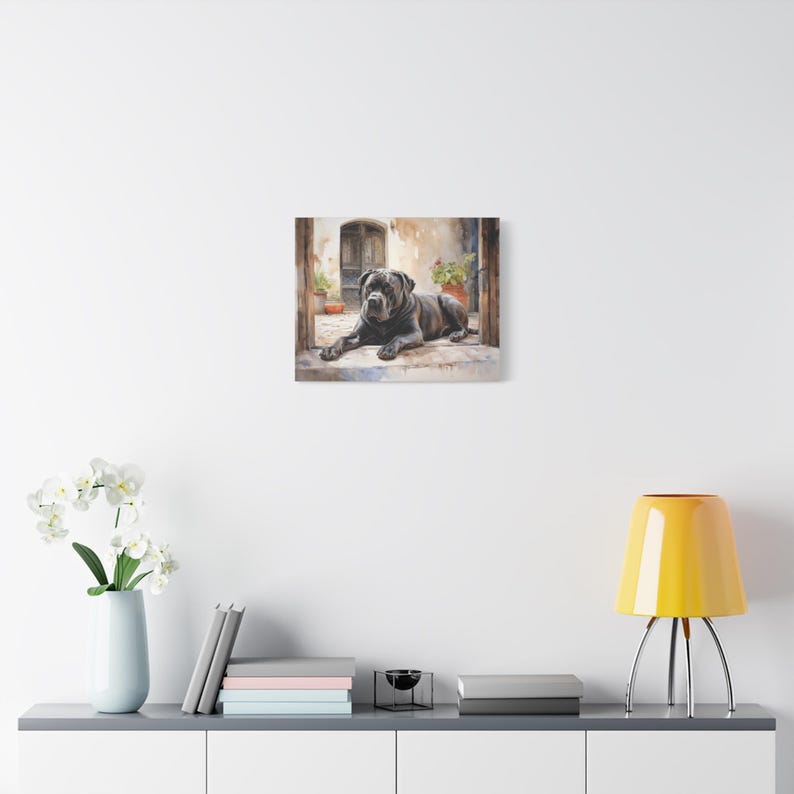 Cane Corso Canvas Print - Watercolor Style Wall Art of Sleepy Black Dog ...