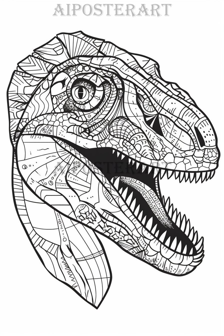 Mandala Dinosaur Coloring Page for Adults and Kids Printable Coloring