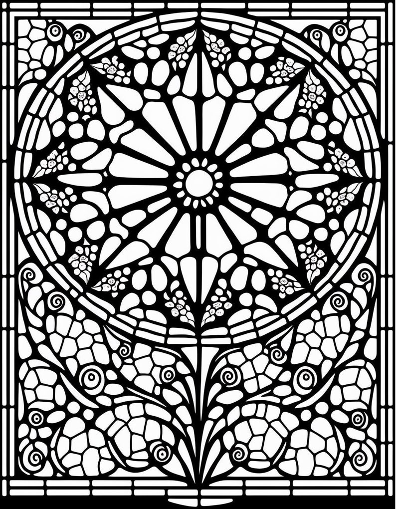 Stained Glass Window Printable Adult Coloring Page Mandala Coloring