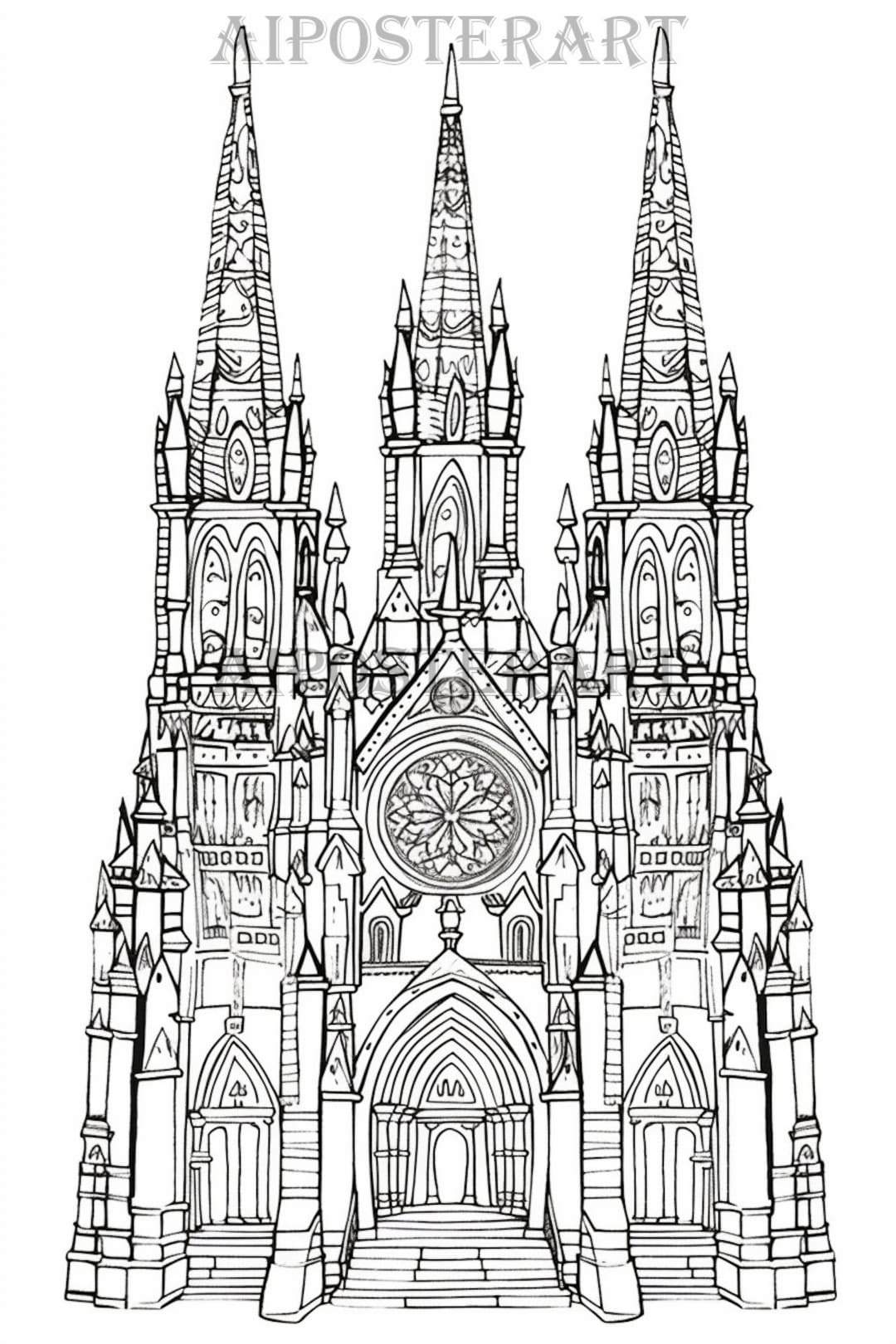 Detailed Cathedral Coloring Sheet for Adults Printable Coloring Page