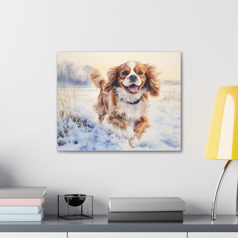 Blenheim Cavalier King Charles Spaniel Printed Canvas - Dog in Frosty ...