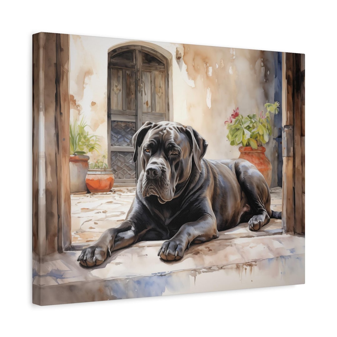Cane Corso Canvas Print - Watercolor Style Wall Art of Sleepy Black Dog ...