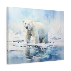 Polar Bear Watercolor Printed on Canvas - Frameless Wall Art gift for nature lovers and animal lovers
