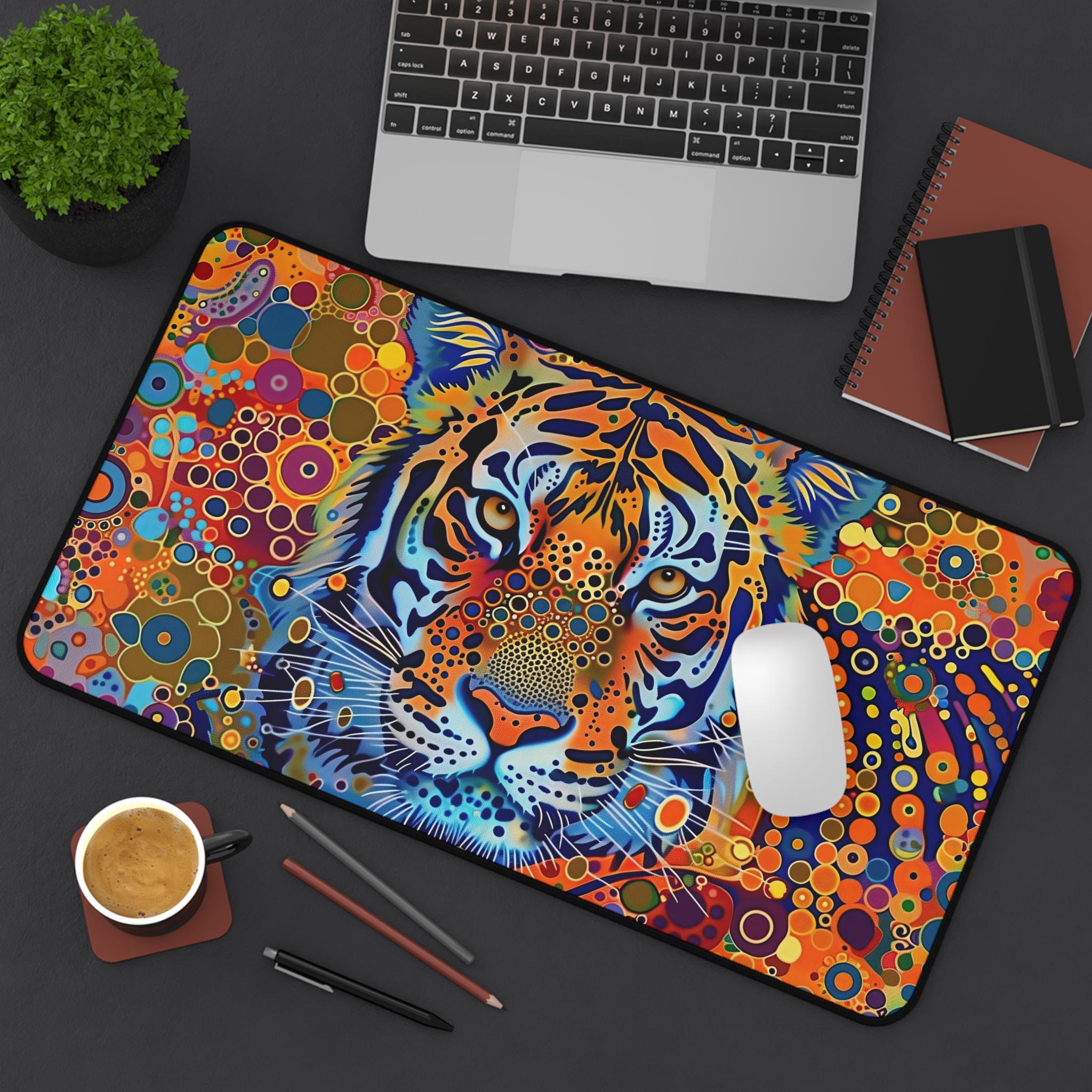 Computer Mat Tiger Colorful Dot Art Tiger Desk Mat - a Tiger Rendered in Intricate ...