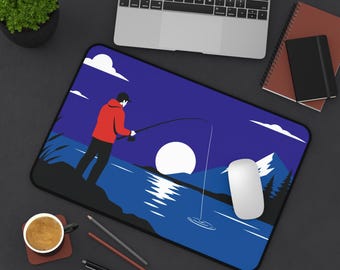Night Fishing Desk Mat - Target Mouse Pad, Gift for Fisherman